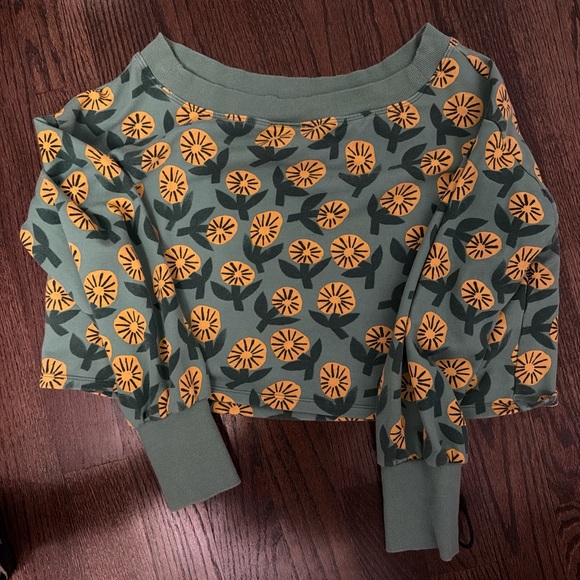 Floral Green and Yellow off the shoulder sweatshirt anthropology medium - Picture 2 of 4